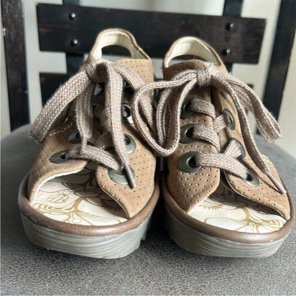 Fly London YLVA Slingback Open Toe Lace Up Wedge Heels Size 37 - Picture 3 of 12